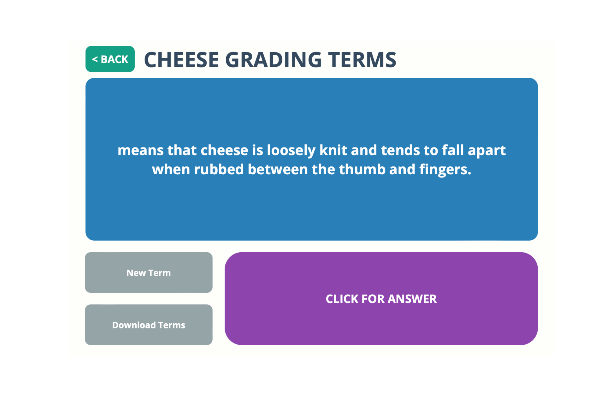 Tarjeta de clasificación de queso