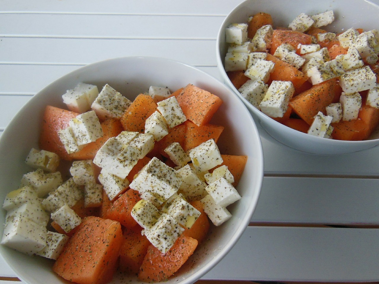 Queso feta con melones